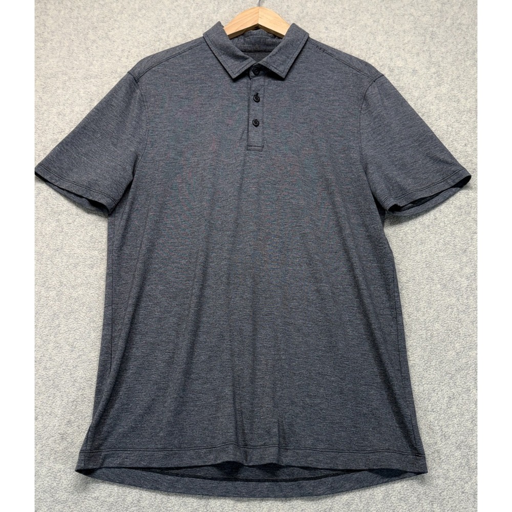 Lululemon Mens Evolution Short Sleeve Polo Shirt Heathered Black Performance L
